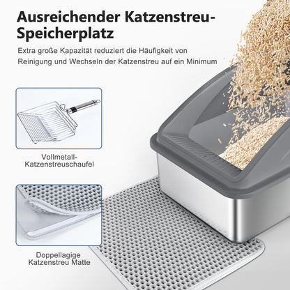 Edelstahl Katzentoilette XXL – Grosses & Auslaufsicheres Katzenklo