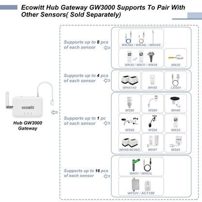 Ecowitt GW3000 Wetterstation Gateway - WLAN/LAN mit Innensensoren
