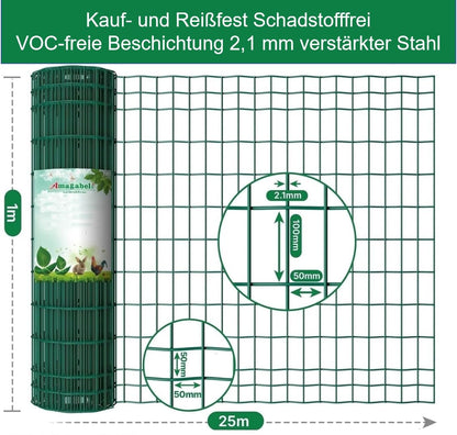 Amagabeli PVC-Gartenzaun grün - 1x25m, Masche 100x50mm