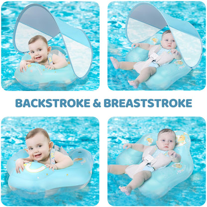 LOOWARTS Baby Schwimmring mit Baldachin, UPF50+ UV-Schutz, 3–12 Monate