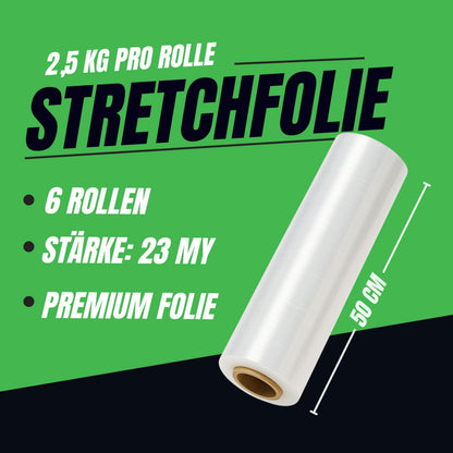 Beste-Folie Stretchfolie 6 Rollen 2,5 kg 50 cm 23 µm transparent