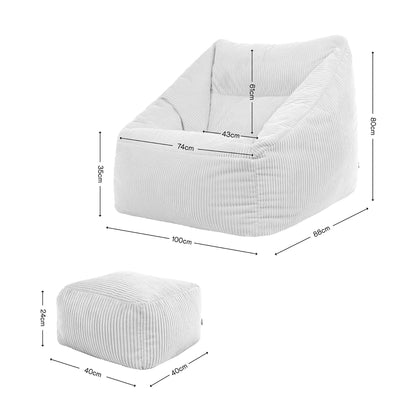 Icon Natalia Sitzsack Sessel Hocker Set – Beige Cord Stoff