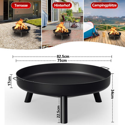 SWANEW Feuerschale Ø82.5cm – Eisen-Feuerstelle mit Griffen