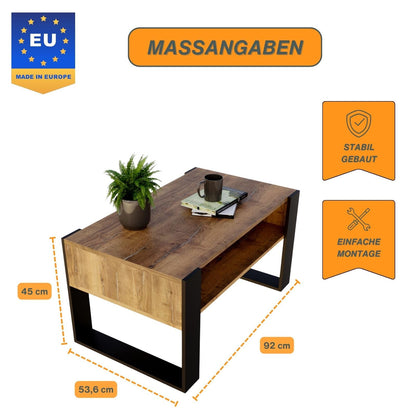 CraftPAK Couchtisch Holzwerkstoff mit Ablage – Retro-Schwarz