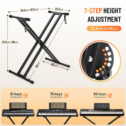 CAHAYA Keyboardständer Set mit Bank – Doppel-X Schwarz