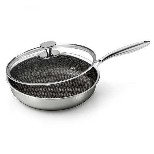 Innerwell Profi Antihaft Pfanne Edelstahl 28cm - Induktion: Runde, silberne Pfanne mit schwarzer Antihaftbeschichtung zum Braten.