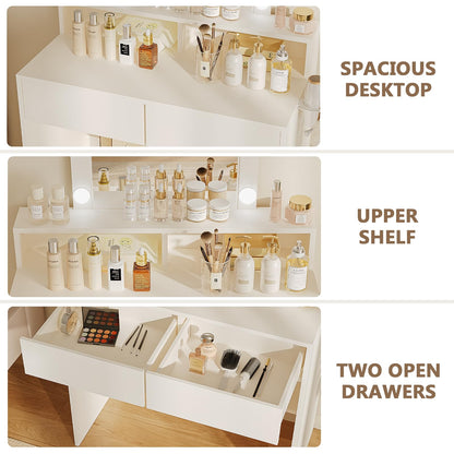 JUMMICO Schminktisch mit LED Spiegel, 9 Glühbirnen – Weiss