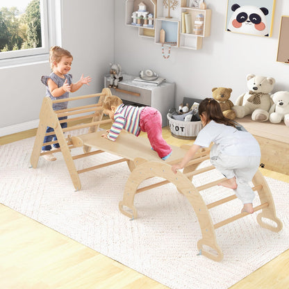 COSTWAY Kletterdreieck 4-in-1 Klettergerüst Indoor - Holzfarbe