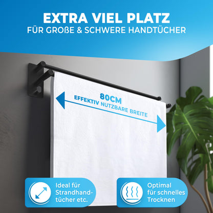 LOBUX Handtuchhalter ohne Bohren, Edelstahl schwarz, 80 cm, doppelt
