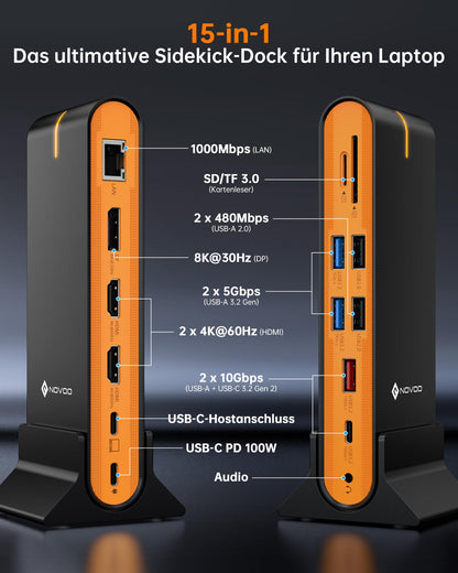 NOVOO 15-in-1 USB C Docking Station - Triple Monitor, 100W PD