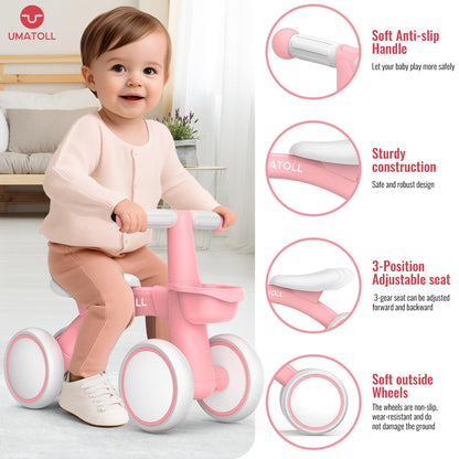 Umatoll Laufrad ab 1 Jahr, Kinder Lauflernrad mit Korb, Rosa