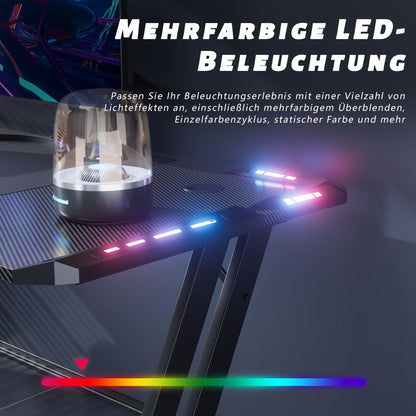 HLONONE Gaming Schreibtisch 140x60cm mit LED – Schwarz