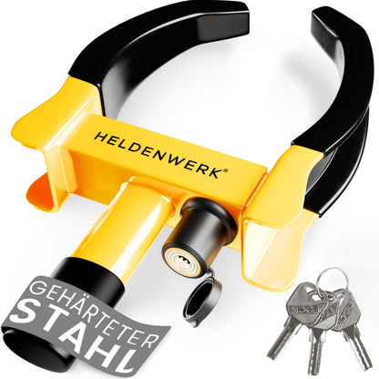 HELDENWERK Parkkralle Radkralle mit Hochsicherheitsschloss, 18-30 cm in Schwarz/Gelb, Diebstahlschutz