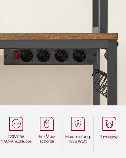 VASAGLE Küchenregal KKS025B01EU mit Steckdosen vintagebraun-schwarz