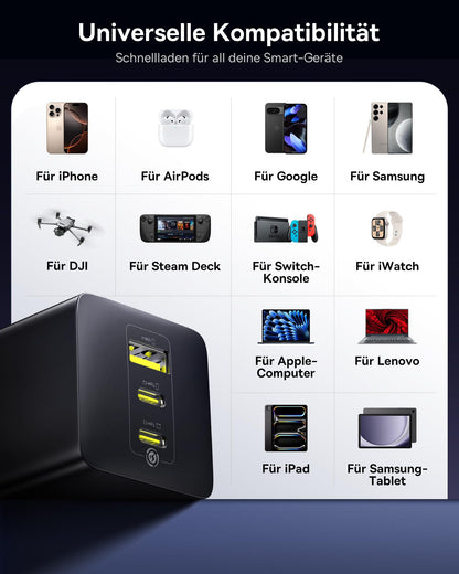 Baseus Enerfill USB-C Ladegerät 100W, 3-Port GaN Netzteil Schwarz