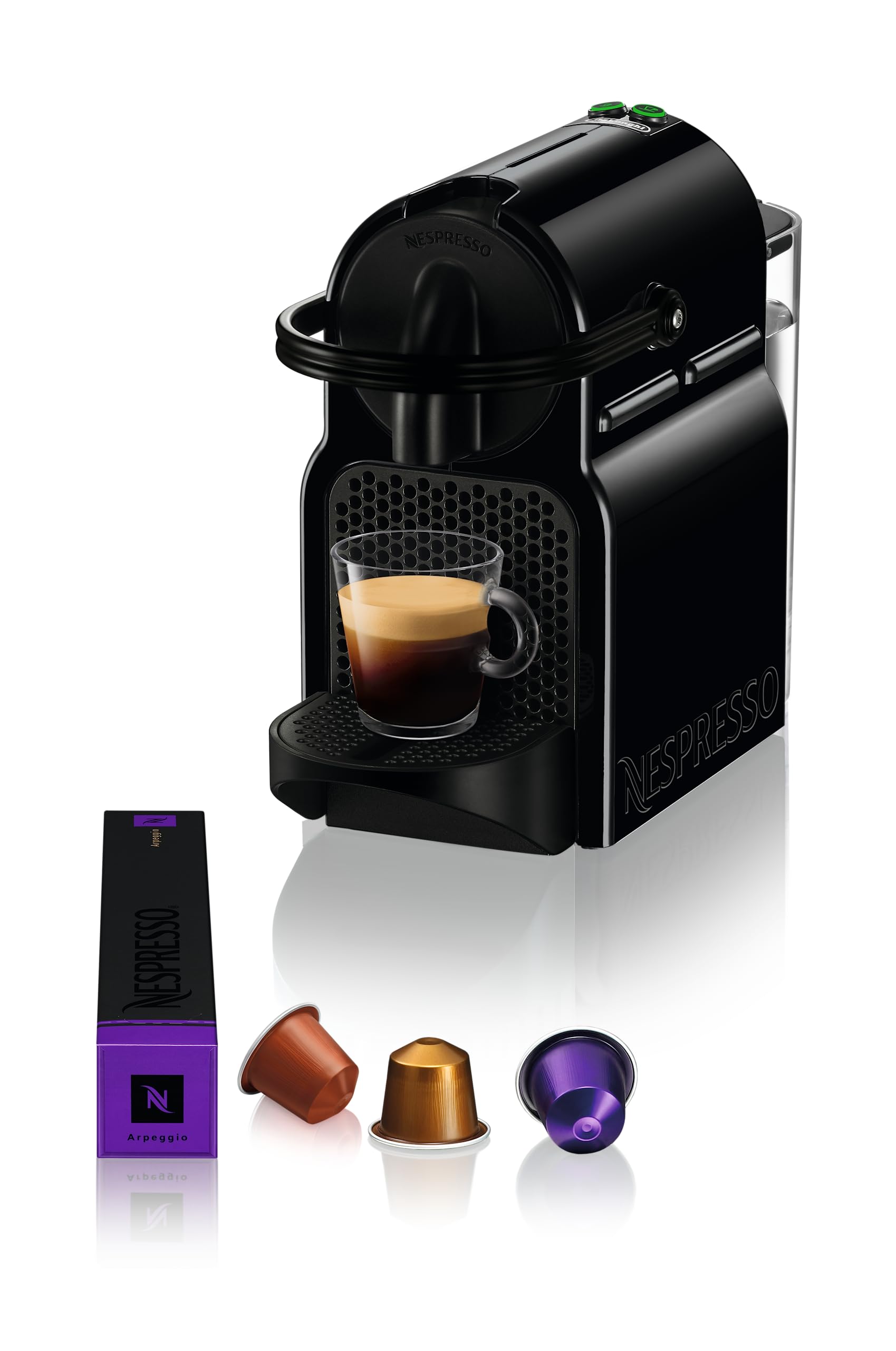 Nespresso De'Longhi Inissia EN 80.B Kapselmaschine, kompakt, schwarz. Brüht schnell Espresso aus Kapseln.