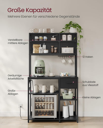 VASAGLE KKS027B02 Küchenregal mit Steckdosen – Anthrazit