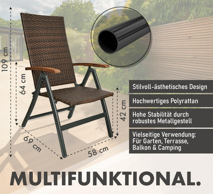 BRUBAKER Modena Gartenstuhl – Hochlehner Klappbar 2er Set Braun Grau