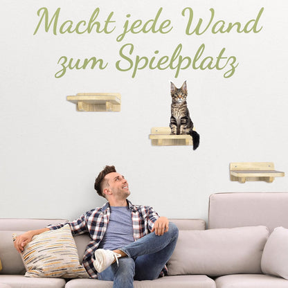 WOOWOOD Kletterwand für Katzen, 3er-Set Katzentreppe Wand, Naturhell