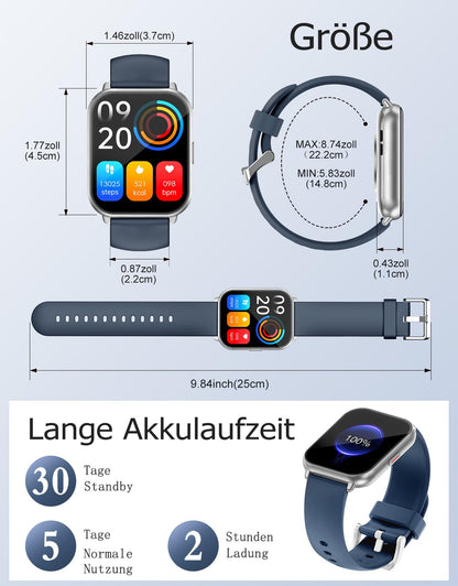RUIMEN H1 Smartwatch mit Telefonfunktion, 1,85-Zoll-HD-Display