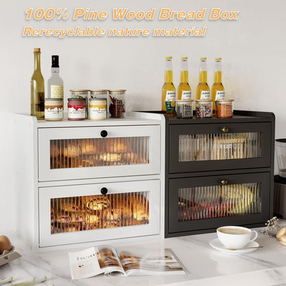 Alpeir Brotkasten Holz 2 Etagen – Acryl-Sichtfenster Schwarz