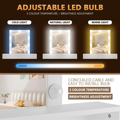 JUMMICO Schminktisch mit LED Spiegel, 9 Glühbirnen – Weiss