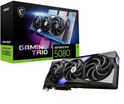 MSI GeForce RTX 5080 Grafikkarte - 16G Gaming Trio OC: Dunkle Gaming-Grafikkarte mit 3 Lüftern für hochauflösendes Gaming.