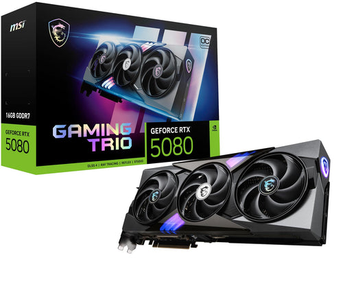 MSI GeForce RTX 5080 Grafikkarte - 16G Gaming Trio OC: Dunkle Gaming-Grafikkarte mit 3 Lüftern für hochauflösendes Gaming.