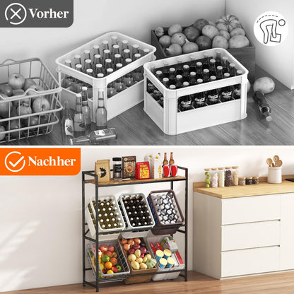 Lifewit Getränkekistenregal mit Ablage – für 6 Kisten, Rustikales Braun