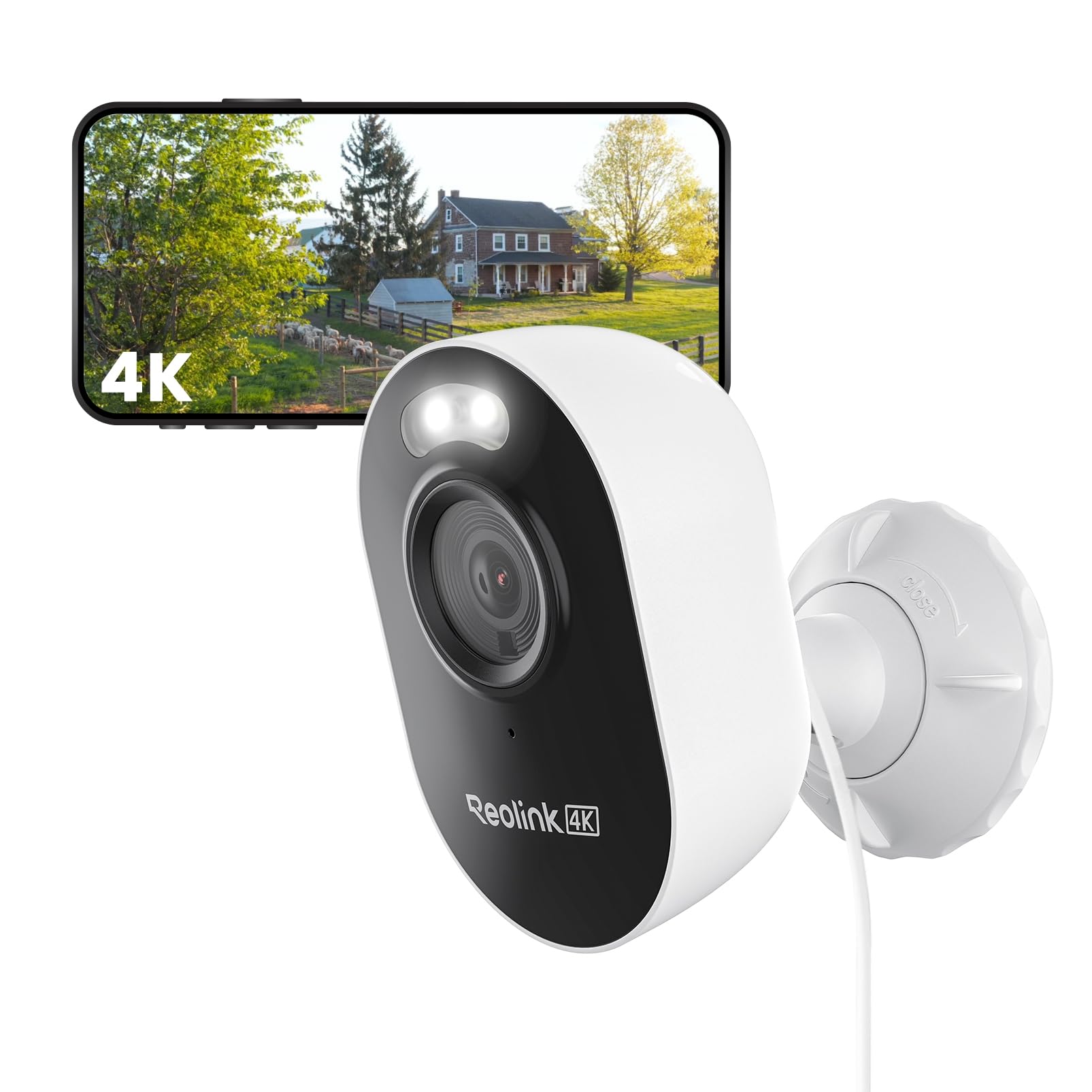 Reolink Lumus Pro 4K Wi-Fi 6 Dual-Band Überwachungskamera Aussen. Weiße zylindrische Kamera zur drahtlosen 4K-Überwachung.