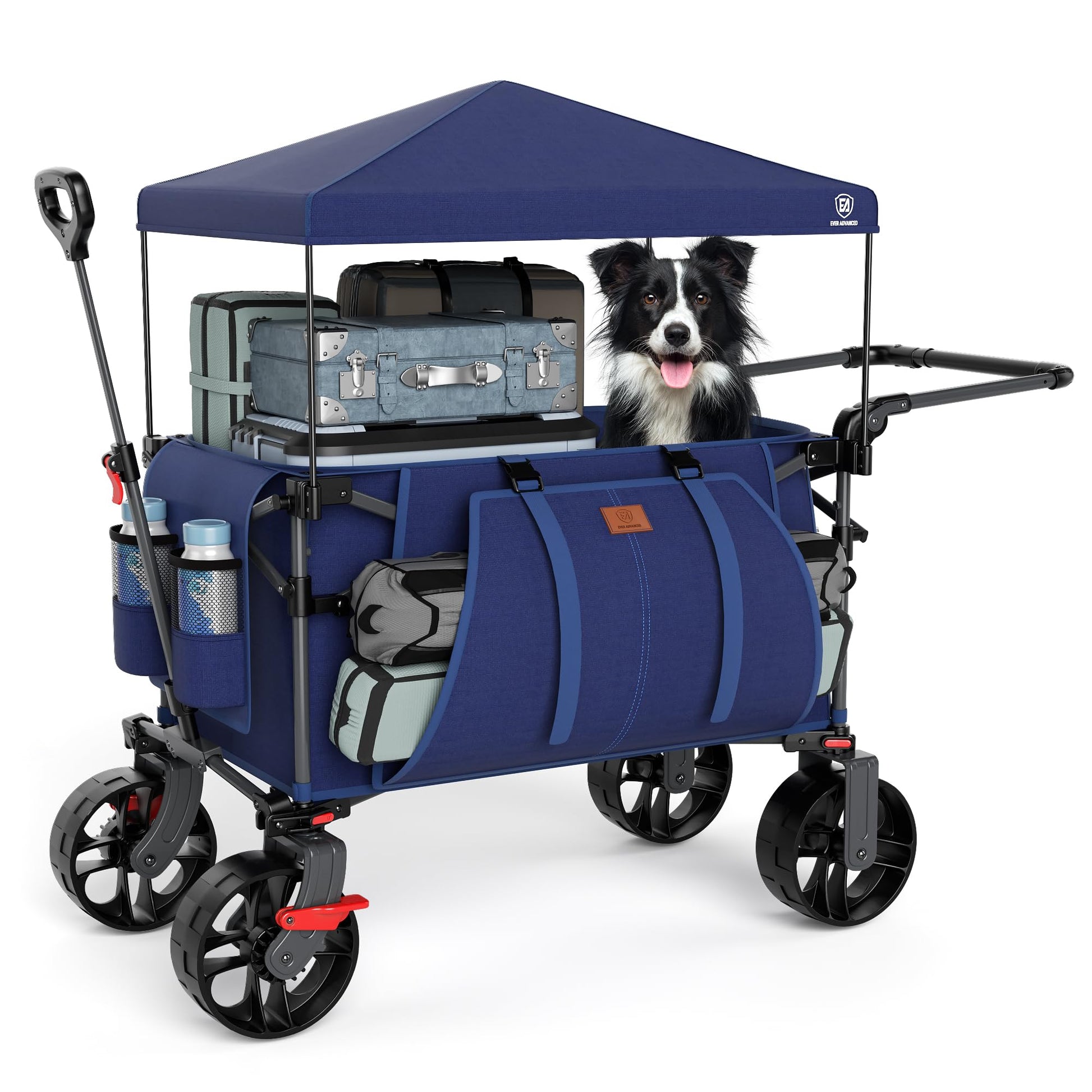 EVER ADVANCED XXL Bollerwagen faltbar – 225L, 150kg, breite Räder. Rechteckig, mit breiten Rädern. Transportiert Lasten bei Ausflügen oder im Garten.