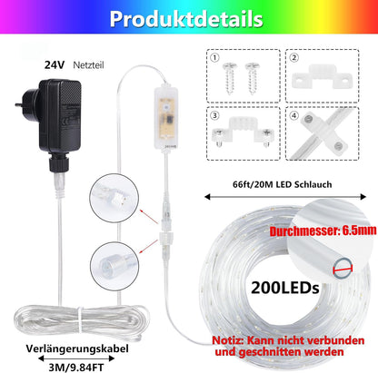 StarryEver LED Lichtschlauch 20 m 200 LED 25 Farben mit Fernbedienung