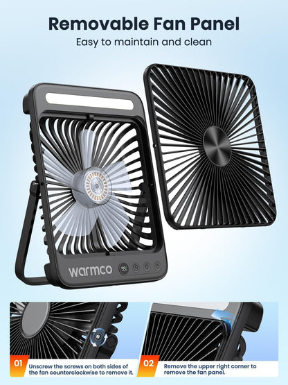 Warmco D4 Pro Campingventilator, Akku-Tischventilator mit Licht