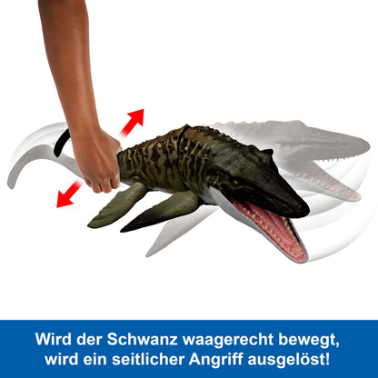 Mattel Jurassic World Mosasaurus Actionfigur mit Mini-Dilophosaurus