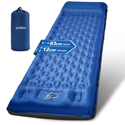 JATEKA Isomatte aufblasbar 12 cm mit Kissen und Fusspumpe, breite Camping-Luftmatratze