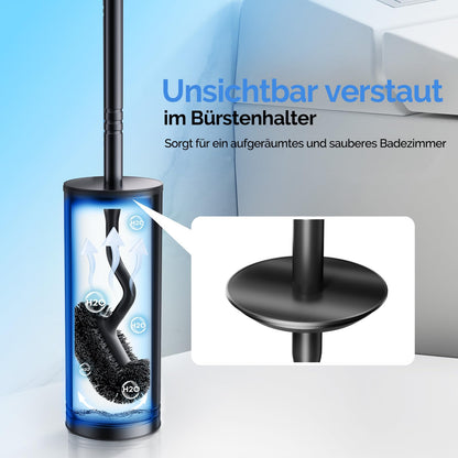 HAMITOR Klobürste Set Edelstahl, WC-Bürste mit Halter, 2 Stück Schwarz