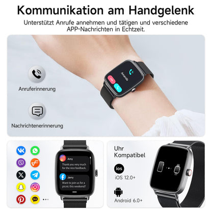 AEAC Smartwatch mit Telefonfunktion, 1,85 Zoll HD, IP68 wasserdicht
