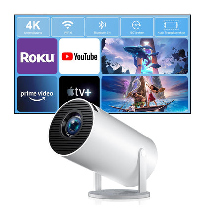 ZDSSY Mini Beamer HY300Pro+ 4K Android WiFi Bluetooth, Weiss – kompaktes Gehäuse mit 210-Grad-Schwenkarm