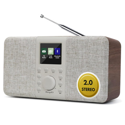 MangoKit MD5 Stereo DAB+ Radio mit Bluetooth, Farbdisplay, Walnuss