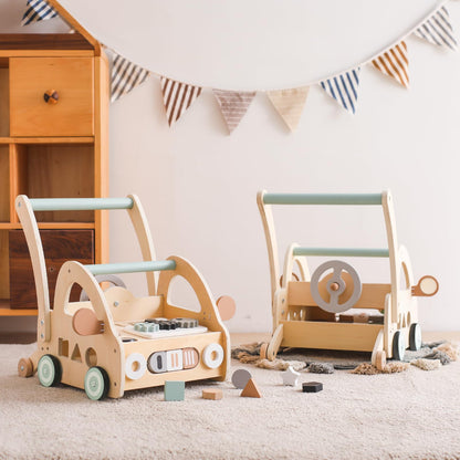 Lauflernwagen Holz Montessori – Multifunktion & Formensortierer