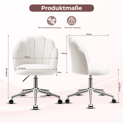 Eufurnibi Schminktisch Stuhl Teddy Weiss, höhenverstellbar, drehbar