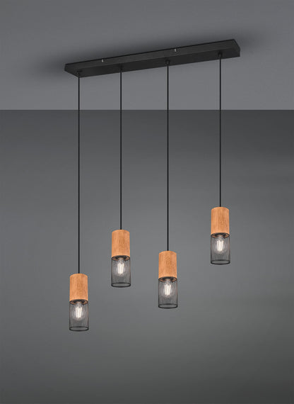 Trio Leuchten Pendelleuchte Tosh 304300432 schwarz matt Holz