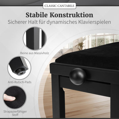 Classic Cantabile Pianobank Schwarz-matt, höhenverstellbar