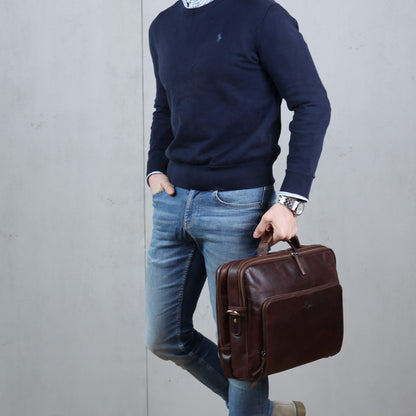 SID & VAIN Simon XL Laptoptasche 15.4 Zoll braun Echtleder