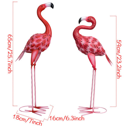 XONOR Flamingo Gartenstatuen aus Metall, 2er-Set, rosa, 65/59 cm