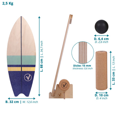 valuents Balance Board Surfboard Holz inkl. Rolle
