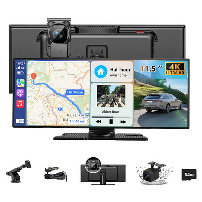 11.5 Zoll Kabelloses Carplay Android Auto 4K Touch Display: Schwarzes, rechteckiges Display. Erweitert Fahrzeuge um kabellose Navigation und Multimedia.
