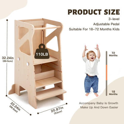 Labebe Montessori Lernturm 4-in-1 mit Rutsche & Kreidetafel