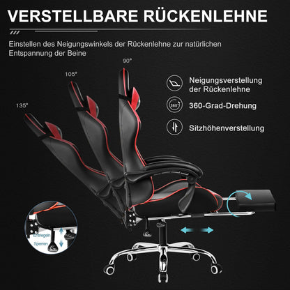GTPLAYER Ergonomischer Gamer Stuhl mit Massage - Rot
