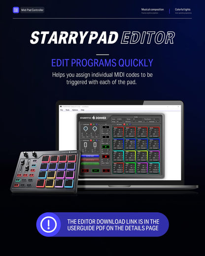 Donner STARRYPAD MINI USB-C MIDI Pad Controller – Schwarz
